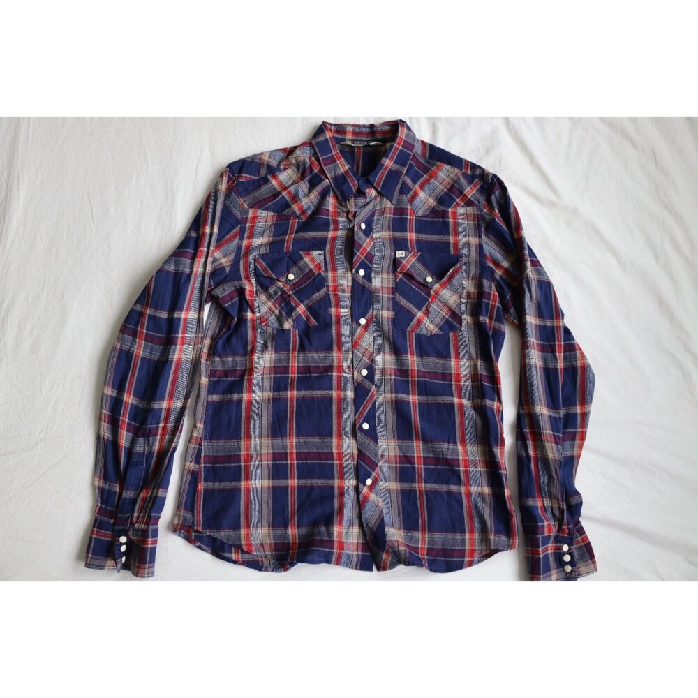 Salt Valley Western Women’s Large Plaid Pearl Snap Shirt Blue Red Cowgirl